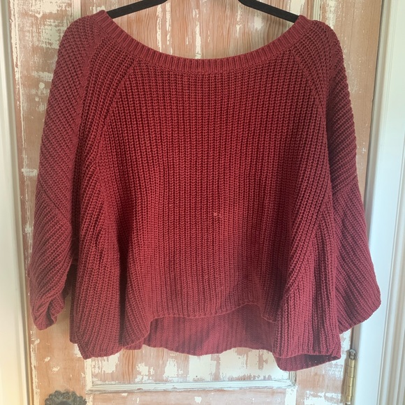 Red Brown knit boxy Free People sweater - Picture 1 of 4